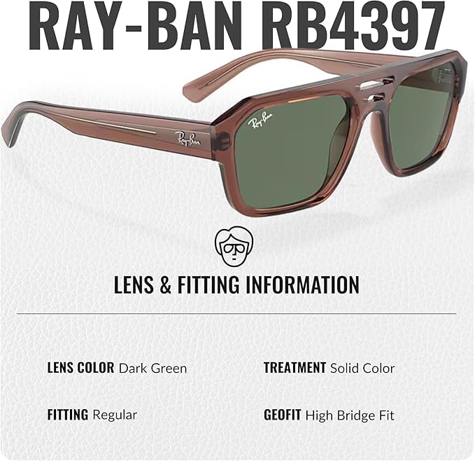 Image of Ray-Ban RB4397 CORRIGAN BIO-BASED Square-Round Shaped Sunglasses for Men & Women with Official RAYBAN Eyewear Kit