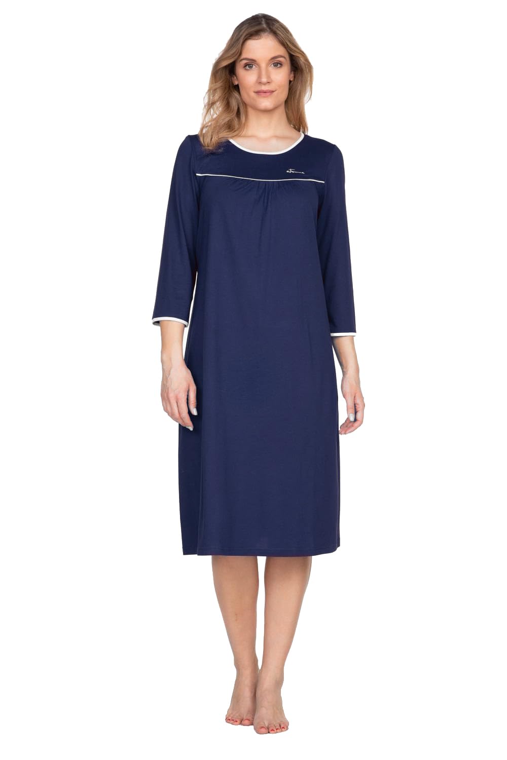 e.Femme® Nicole II 1018 Women's Nightdress with 3/4 Sleeves, 50% Cotton and 50% Modal, navy, 16