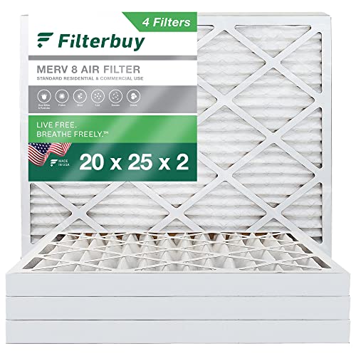 Filterbuy 20X25X2 Air Filter Merv 8 Dust Defense (4-Pack), Pleated Hvac Ac Furnace Air Filters Replacement (Actual Size: 19.50 X 24.50 X 1.75 Inches) #TOP22