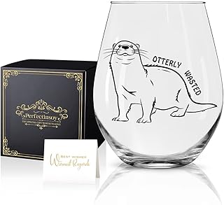 Perfectinsoy Otterly Wasted Cute Stemless Wine Glass with Gift Box, Otter Wine Glass, Gift For Otter Lover, otter-themed gifts …