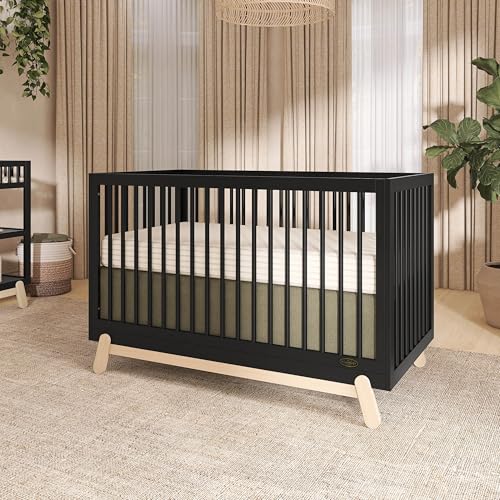 Image of Dream On Me Hygge 5-in-1 Convertible Full-Size Baby Crib in Matte Black Vintage, GreenGuard Gold & BSA, Converts to Toddler, Day & Full-Size Bed, Adjustable Mattress Heights, Modern Nursery
