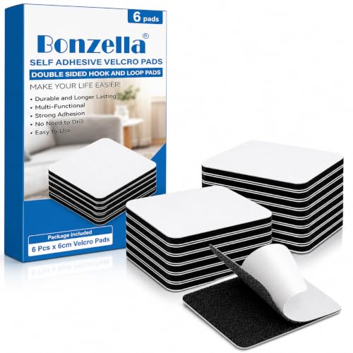 Image of BONZELLA Self Adhesive Hook and Loop Strip Tape, Industrial Strength Interlocking Hook Loop Sticker, Multipurpose Double Sided Hook & Loop Tape for Crafting & Hanging, Black (6, 6cm x 6cm, Black)
