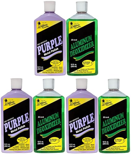 CALIFORNIA CUSTOM – Purple Metal Polish & Aluminum Deoxidizer, Great for Aluminum, Brass, Copper, Chrome, Silver, Stainless and Gold, Set of 3