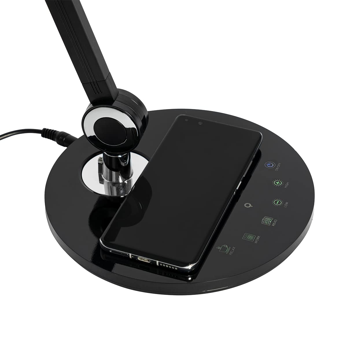 QAZQA Moderno Lámpara de mesa de diseño negra con LED táctil y cargador de inducción - Don Plástico Redonda Incluye LED Max. 1 x 10 Watt