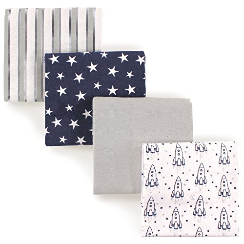 Image of Hudson Baby Unisex Baby Cotton Flannel Receiving Blankets, Rocket Ship, One Size