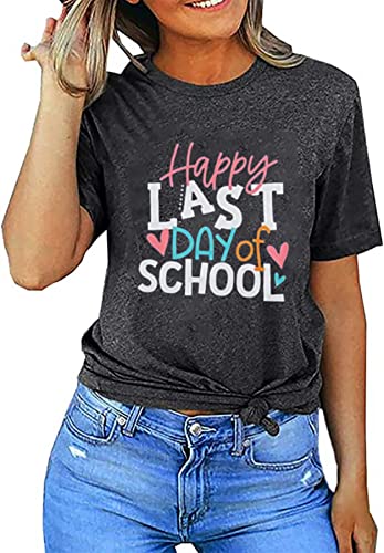Women Happy Last Day of School T-Shirt Teachers Life School Graduation Tee Funny Graphic Summer Holiday Short Sleeve Tops - Image 4