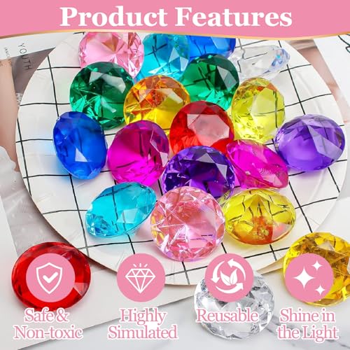 LXBCTOP Pack of 36 Colourful Children's Acrylic Diamonds Gemstones Colourful Acrylic Diamonds Decoration Colourful Pirate Treasure Hunt, DIY Glitter Stones Crystals Rhinestones for Treasure Hunt,