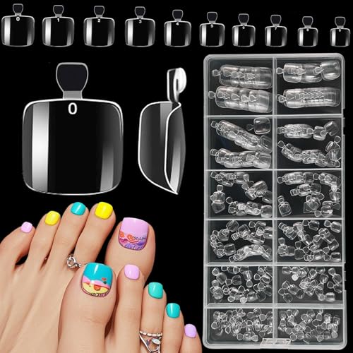 XIAOHEBAN 240 Pièces Faux Ongles Pieds, 12 Tailles Capsule Americaine Ongle Pied, Acrylique Faux Ongles Transparent, Capsule Ongle Artificiels pour Femmes Filles Salon de Manucure Nail Art