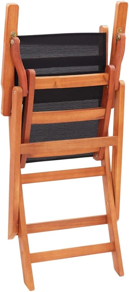 Outdoor Patio Sling Chair Garden Set of 4, Black Textilene Fabric & Natural Eucalyptus Wood, Foldable Design for Balcony Deck, Comfortable Outdoor Seating