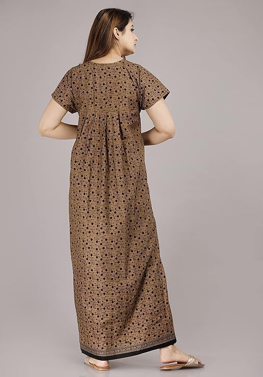 Image of NILOUFO Women's Cotton Maxi Nighty Pack of 2 | Soft Printed Ankle-Length Night Dresses | Free Size Comfortable Sleepwear Gown for Ladies