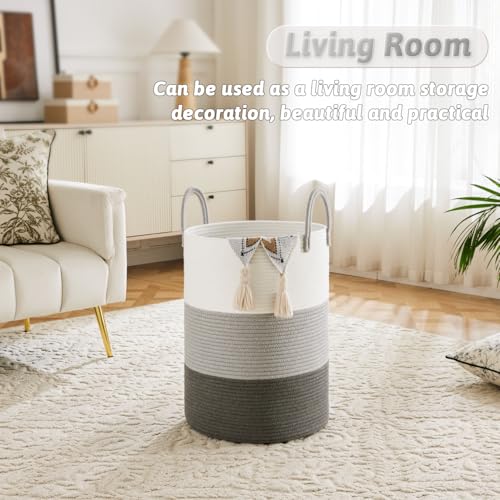 Image of Artfeel Laundry Basket,Woven Cotton Rope Laundry Hamper,100L for Decorative Storage of Dirty Clothes,Toys and Blankets in Bathroom,Bedroom and Living Room