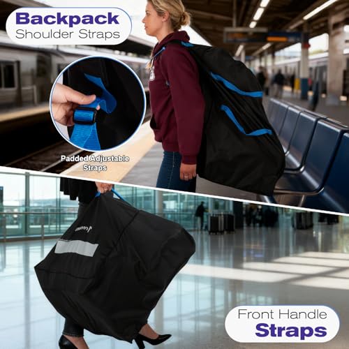 Image of Car Seat Travel Bag for Airplane, Padded Gate Check Backpack Straps | Large Gate Check Bag, Padded Backpack Straps, Water Resistant Cover, Fits Infant Carrier Booster and Standard Seats