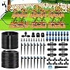 230FT New Quick-Connect Drip Irrigation System Kit, Automatic Garden Watering Misting System for Greenhouse, Yard, Lawn, Plant with 1/2 inch Hose 1/4 inch Distribution Tubing and Accessories
