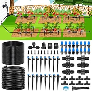 230FT New Quick-Connect Drip Irrigation System Kit, Automatic Garden Watering Misting System for Greenhouse, Yard, Lawn, Plant with 1/2 inch Hose 1/4 inch Distribution Tubing and Accessories