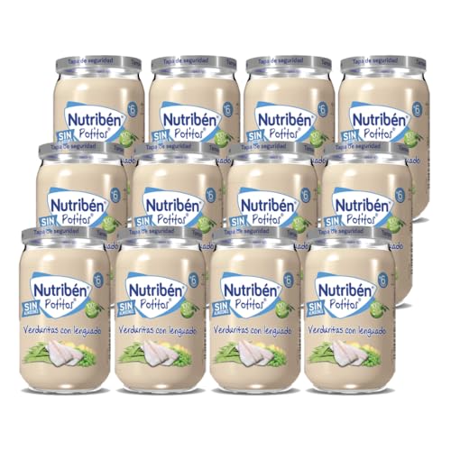 Nutribén Potitos | Tarrito de Verduritas con lenguado | Para Bebés a partir de 6 Meses | Sin Azúcares Añadidos | Sin Gluten, Huevo, Leche | Pack de 12 Unidades | 2820 g