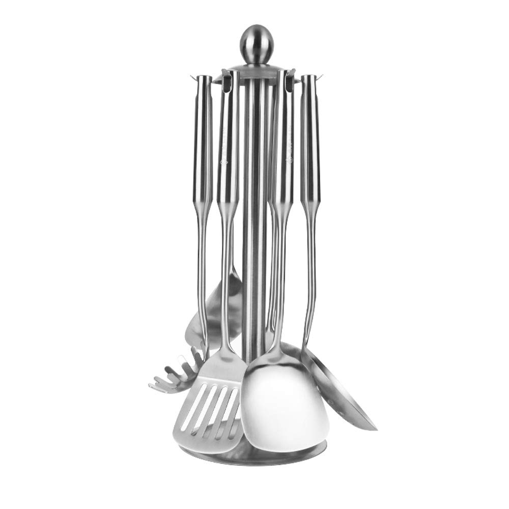 IUokLU Cooking Tools Cookware Cooking 7 Piece Set Stainless Steel Cooking Tools Soup Ladle Spoon Slotted Shovel Turner Cooking Utensils Spatula Strainer Pasta Server