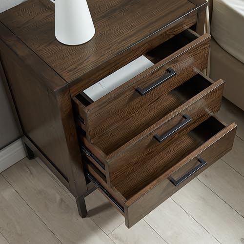 Image of Leick Home Tableau Nightstand Side Table with Drawer and Lower Cabinet Rustic Modern - USB-C Fast Charging Station - Durable Solid Wood - Living Room, Bedroom, Office, Distressed Riverstone, 9076