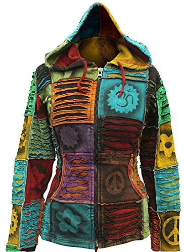 Shopoholic Fashion Slashed Patchwork Pixie Hippie Hoodie Jacket for Women, Lightweight Zip Up Sweater Cardigan
