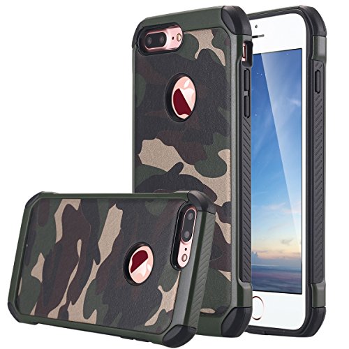 LONTECT iPhone 7 Plus Case, [Camo Series] Hybrid High Impact Shock Absorption Dual Layer Army Camouflage Armor Defender Case Cover for Apple iPhone 7 Plus - Camouflage Green