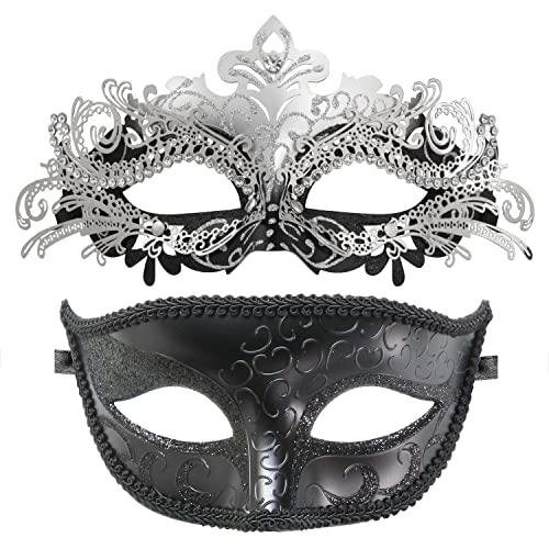 Image of Coddsmz Couple Masquerade Mask Set - Venetian & Mardi Gras Mask for Women & Men