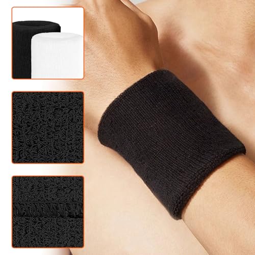 8PCS Sweat Bands Wristbands, Thicken Black Wristbands, Protective Elastic Sports Wrist Sweat Bands, Men's Women's Universal Wrist Sweatband, Gym Sweatband Bracelet Fitness for Tennis Running - Image 6