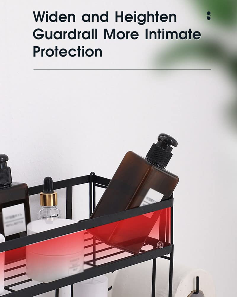 Estante de baño de 6 niveles con soporte para papel higiénico y ganchos, estante de almacenamiento que ahorra espacio para baños pequeños, elegante diseño negro eficiente para uso doméstico