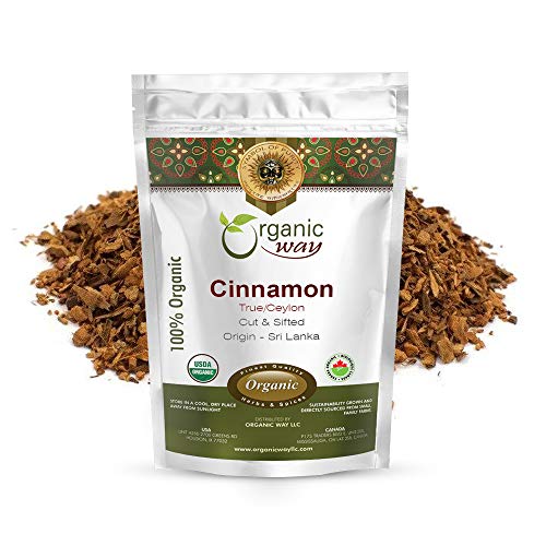 Organic Way Premium True Ceylon Cinnamon Cut & Sifted (Cinnamomum verum) - Adds Flavour | Organic & Kosher Certified | Raw, Non GMO & Gluten Free | USDA Certified | Origin - Sri Lanka (1 LBS / 16OZ)