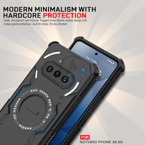 Image of AESTMO Back Case Cover for Nothing Phone 3A 5G | Magnetic Case with Built-in Metal Ring | Compatible with MagSafe Accessories | Shockproof Hybrid (PC + TPU, Black)