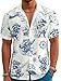 DFZ Men's Cruise Button Down Pirate Raccoon Hawaiian Shirt Treasure Map Design Tropical Nautical Theme Party Outfits Dark Blue