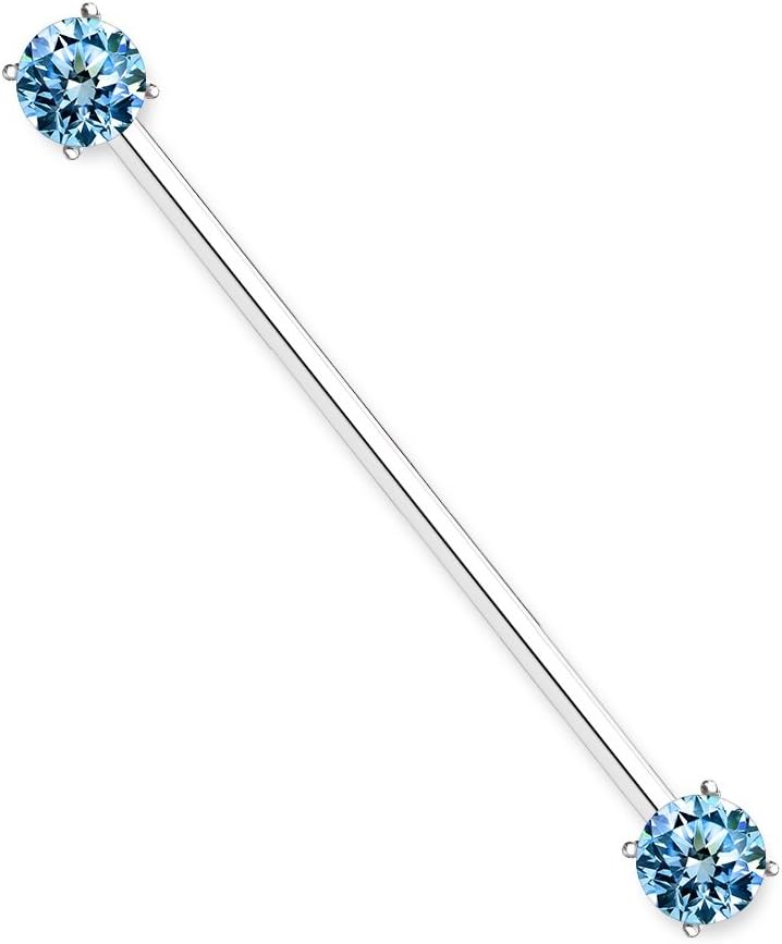 Pierced Owl - 14GA 316L Surgical Steel Round CZ Crystal Industrial Barbell