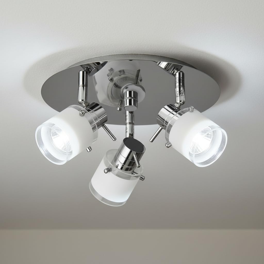 Trango 3-flammig 1006R-6KSD Rondell LED Badleuchte IP44 *RONNY* Bad Deckenleuchte - inkl. 3x 5 Watt 3-Stufen dimmbar 6000K Tageslichtweiß GU10 LED Leuchtmittel, Chrom Deckenstrahler, Spots schwenkbar