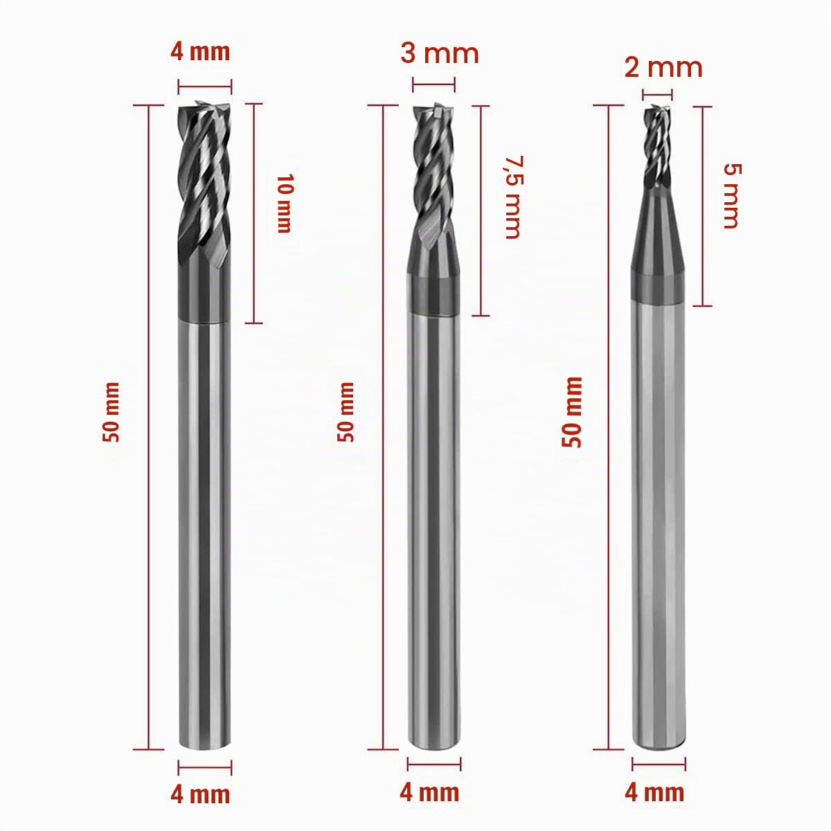 8pezzi 2-12mm Kit fresa CNC da, fresa a 4 taglienti in acciaio al tungsteno al carburo, utensile a codolo cilindrico per trapano rotante di fresatura.