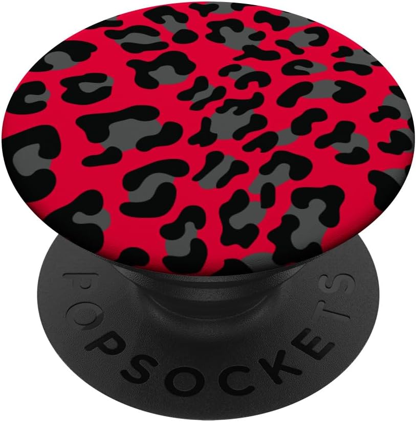 Cute Black Leopard Print Pattern Design for Women On Red PopSockets PopWallet for MagSafe