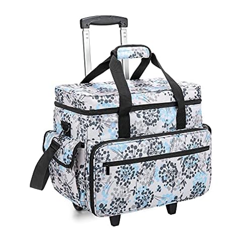 Teamoy Sewing Machine Trolley Bag, Detachable Trolley Case on Wheels with Bottom Wood Pad, Compatible with Singer, Brother and Most Standard Machines and Accessories, Dandelion(BAG ONLY) Cover
