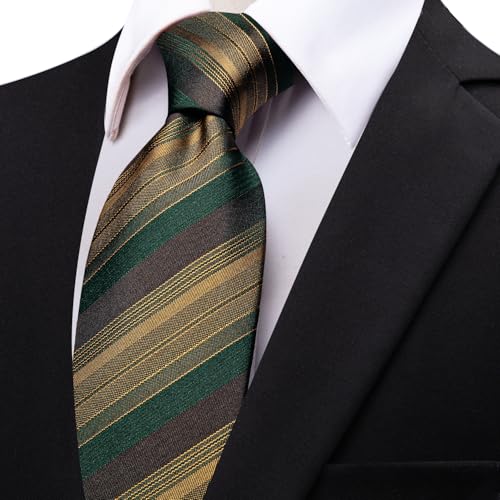 Image of YourTies Men's Neckties Striped Tie and Plaid Neckties for Men Woven Silk Tie Gold Tie Clip Set