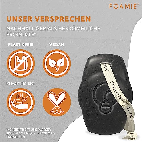 Foamie Festes Duschgel & Shampoo Männer mit Aktivkohle und Rosenholz, 3in1 Feste Dusche und Gesichtsreinigung kraftvoll holziger Duft, Duschpflege für Haut und Haar, 90g