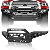 Front Bumper Compatible with 2007-2013 Toyota Tundra Pickup Truck, Full Width Off-Road Rock Crawler Bumper with Winch Plate & 1x 144W LED Light Bar & 4 x 39W LED Lights & Sensor Holes & 2 x D-Rings