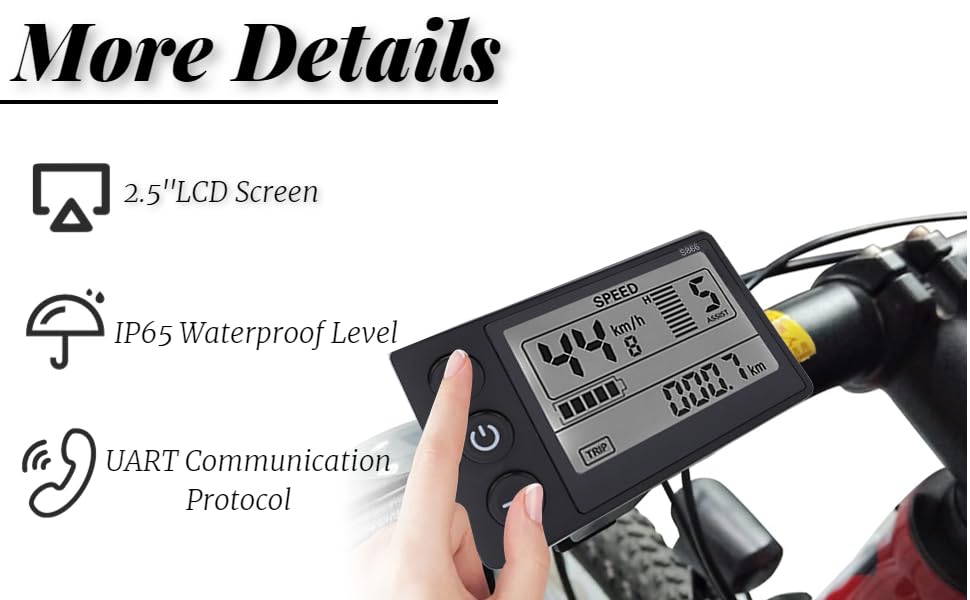 Acouto Compteurs de Vitesse, Vélo électrique S866 Affichage LCD Compteur 24V 36V 48V Panneau de Commande avec Prise étanche