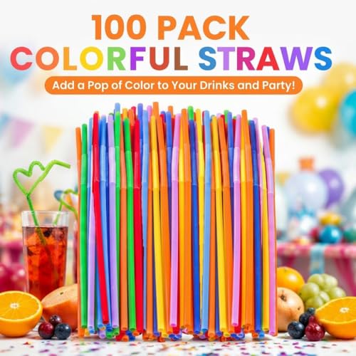 100 pitillos plásticos flexibles coloridos 33.5 cm miniatura 2