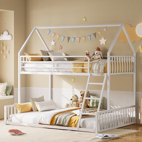 LIKIMIO Bunk Bed Twin Over Full Size, House Bunk Bed