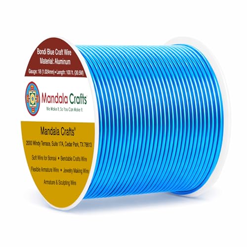 Image of Mandala Crafts 18 Gauge Anodized Aluminum Craft Wire for Jewelry Making - 100 FT Colored Flexible Bondi Blue Wire - Bendable for Bonsai Armature Crafting Sculpting