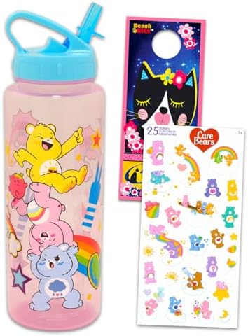 Care Bears Reusable Water Bottle Set - Bundle Plastic 30oz Water Bottle with Spout for Home, School, Sports, Plus Sticker, More Container image 5