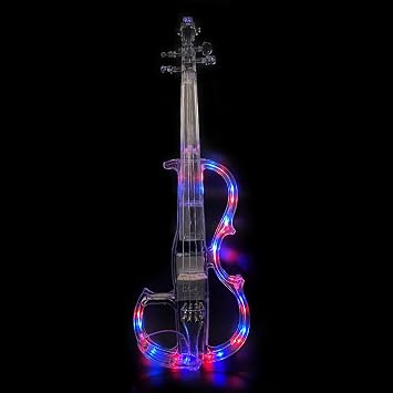 Electric Violin 4/4 Size Clear Acrylic Crystal Body 3 Colors LED Light Nice Tone Case, Bow #EV8