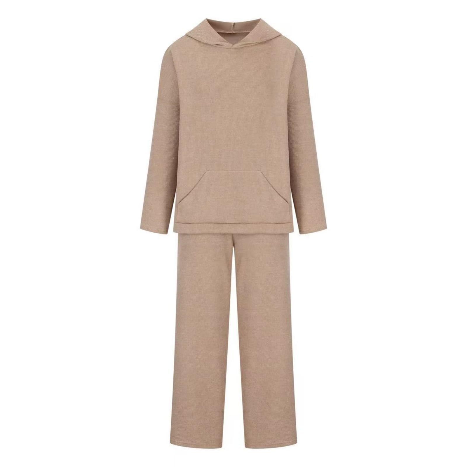 Generisch Damska moda zimowa 2025: sportowy zestaw z kapturem z kieszeniami, bluza z kapturem z długim rękawem, szerokie spodnie do biegania i pasujący dres treningowy (khaki, XL)
