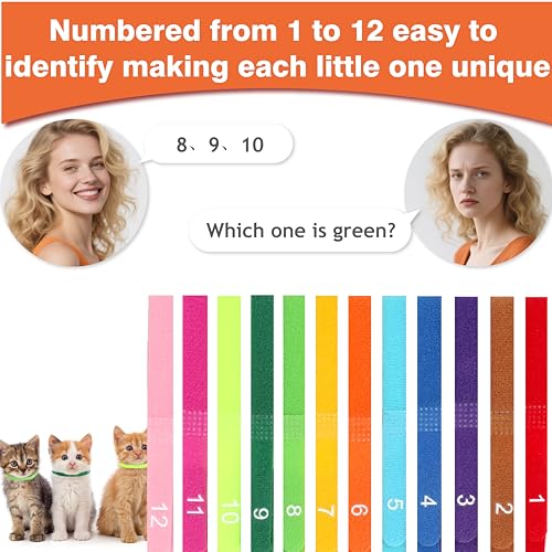 Image of Newborn Puppy Collar Set of 12 with Numbered Tags & Weight Tracker Chart, Soft Adjustable Kitten Collar, Puppy Collars for Litter, Whelping Supplies for Kitten Small Dogs (S /M /L) (S)