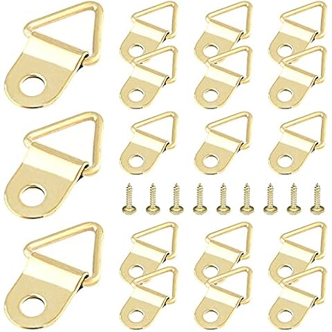 GZGXKJ 50 Pcs Golden Triangular Ring Picture Frame Photo Frame Hanging Hooks Kit with 50 Pcs Screws for Picture Hanging and Photo Painting Decoration Cover
