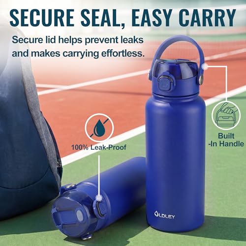 Image of OLDLEY 32oz Insulated Water Bottle with 2-in-1 Straw & Chug Lid, Leakproof Stainless Steel Bottle, Double Wall Vacuum Insulated Water Bottle for Sports, Gym, Travel,Royal Blue
