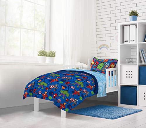 Image of Jay Franco Marvel Super Hero Adventures Hero Together 4Piece Toddler Bed Set Super Soft Microfiber Bed Set Includes Toddler Size Comforter & Sheet Bedding Features The Avengers Official Product