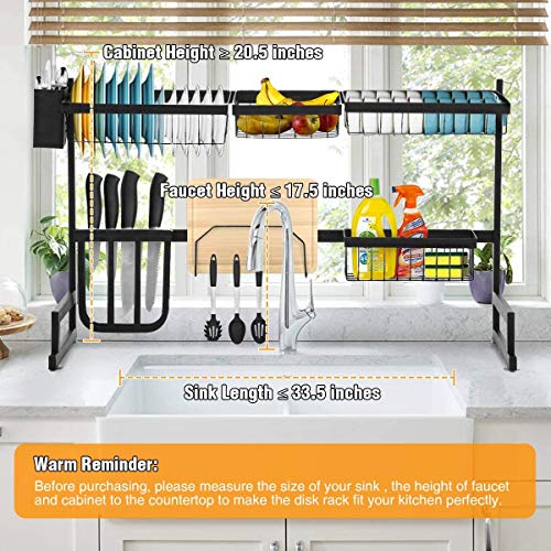 Over The Sink Dish Drying Rack, KINGSO 2 Tier Dish Rack Holder Stainless Steel Kitchen Non-Slip Dish Drying Drainer Rack w/Utensil Holder Hooks for Kitchen Counter Organization Storage Space Saver - Thumbnail 2