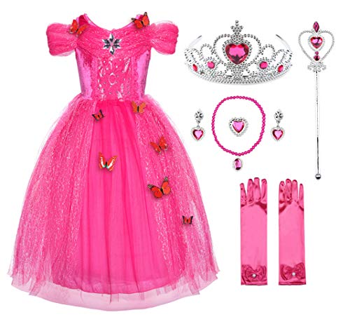 JerrisApparel Girls Princess Costume Butterfly Halloween Party Dress (5 Years, Pink with Accessories)